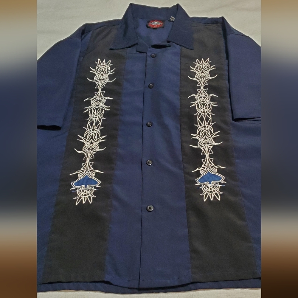 Men's Navy Blue Dragonfly Roadhouse Casual Button Down Shirt. Sz 3XL